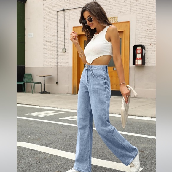 HDLTE Y2K vintage Jean 
Baggy Wide Leg Non-Stretch Fabric High Waist Loose Jean - Picture 2 of 8